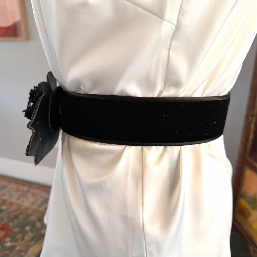 Magid Black Beaded Floral Belt